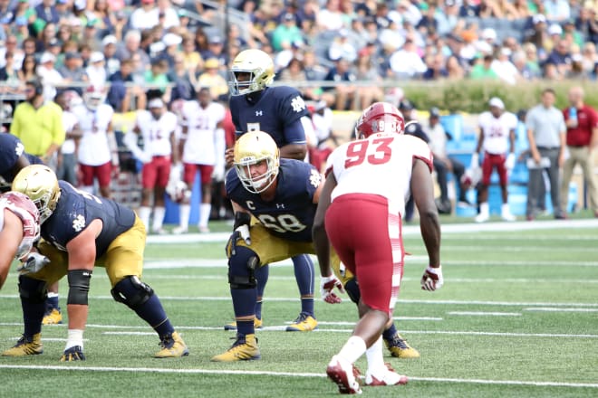 Offensive tackle Mike McGlinchey and the Irish offensive line helped pace the way for Notre Dame accumulate 600-plus yards of total offense against Temple.