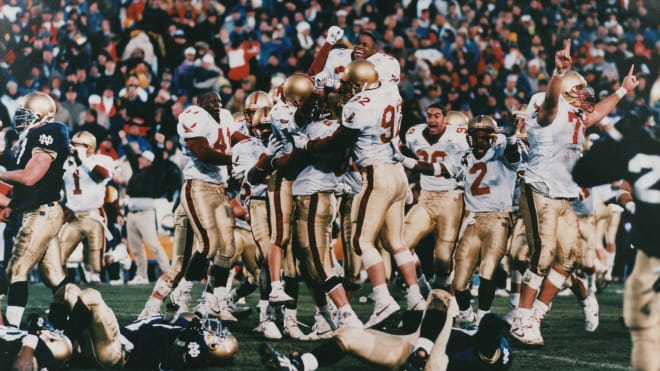 Boston College celebrated after upsetting No. 1 Notre Dame 41-39 on Nov. 20, 1993