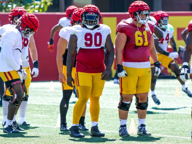 Bear Alexander, No. 90, out at practice for USC. 