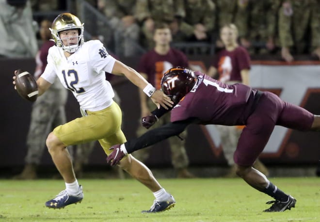 Sophomore quarterback Tyler Buchner (12) takes center stage in Notre Dame's upcoming spring practices.