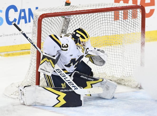 Michigan Wolverines hockey goalie Strauss Mann was the Big Ten Goaltender of the Year in 2019-20 and had another stellar season this past year.