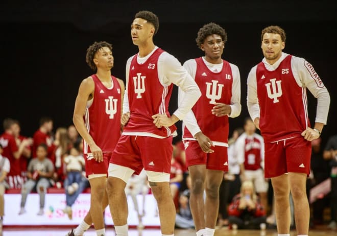 Gunn and Banks stand aside Trayce Jackson-Davis and Race Thompson at last year's Hoosier Hysteria event. (Jeremy Hogan/The Bloomingtonian)