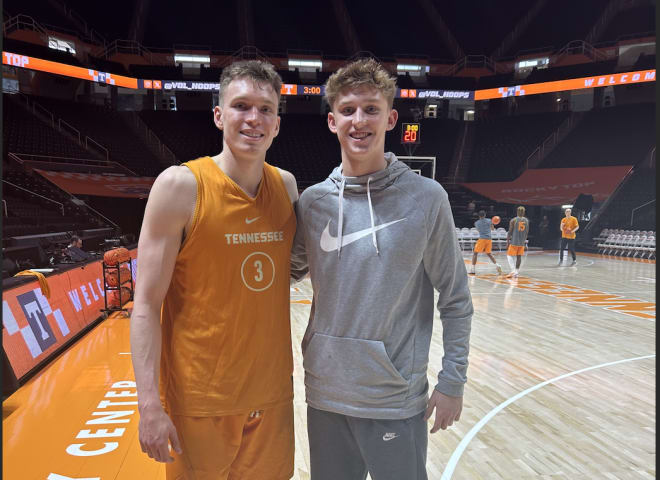 Gabriel Sularski and Dalton Knecht in Food City Center on March 8, 2024.