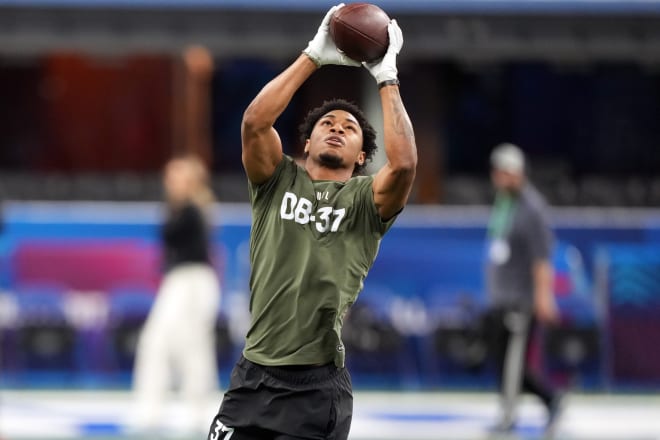 Tarheeb Still works out at the 2024 NFL Combine.
