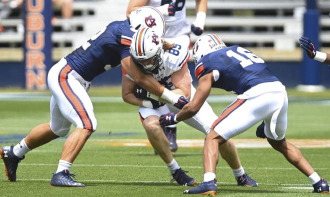 Tyler Fromm catches a pass on A-Day.