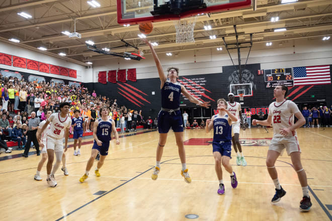 Sunrise Mountain enior guard Brody Hammond piuts up a layup in the second quarter of the Mustangs' Jan. 19 game at Liberty.