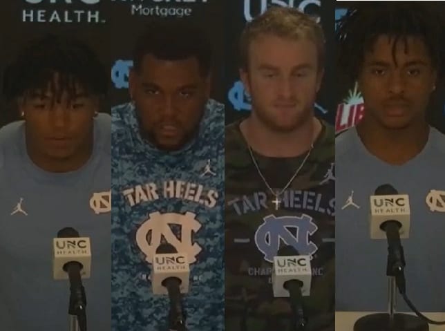UNC's Cedric Gray, William Barnes, Garrett Walston, and Josh Downs fiedled questions from the media Tuesday evening.
