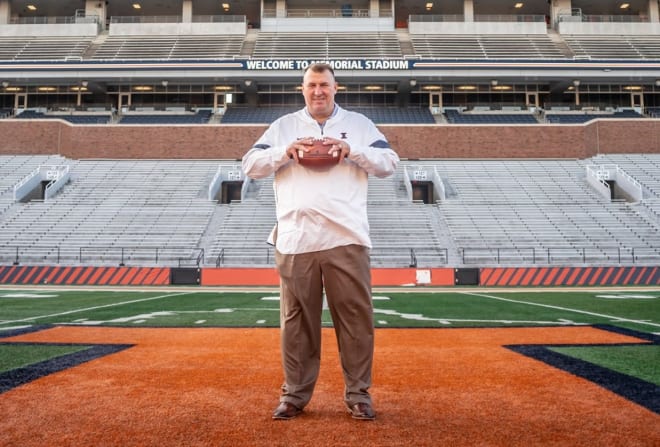 Newly hired head football coach Bret Bielema at Memorial Stadium in Champaign. 