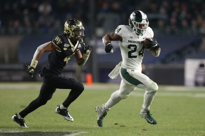 MSU running back Elijah Collins in the Pinstripe Bowl