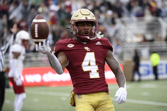 Zay Flowers celebrates after a touchdown against Louisville earlier this season. 