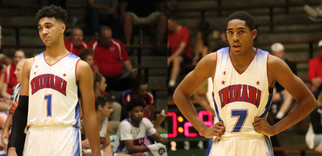 Armaan Franklin (right) and Trayce Jackson-Davis played for the seniors in the Indiana Junior-Senior All-Star Game.