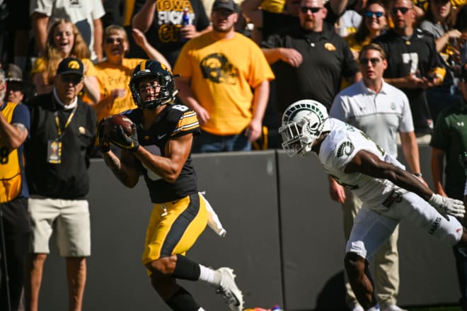 True freshman Keagan Johnson led Iowa with 92 yards receiving and one touchdown on Saturday.