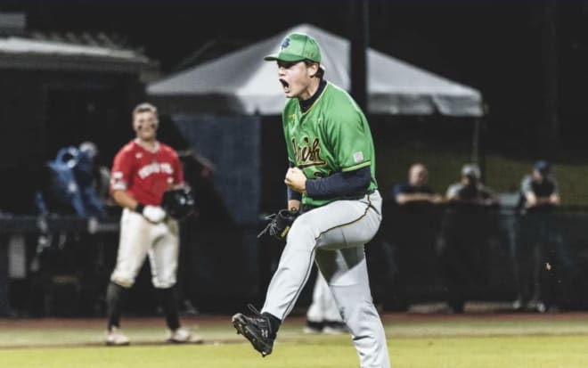 Freshman pitcher Jack Findlay celebrates a strikeout Sunday night in a 2-1 NCAA Tournament win over Texas Tech.