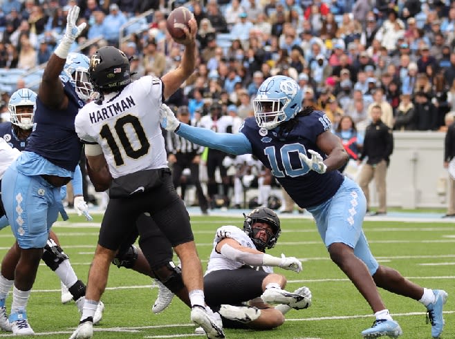 UNC DE  Des Evans plans to get to quarterbacks more this year because of his new role. 