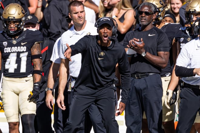 Karl Dorrell is seen on the sidelines during the Buffs' 34-0 win over Arizona a few weekends ago 