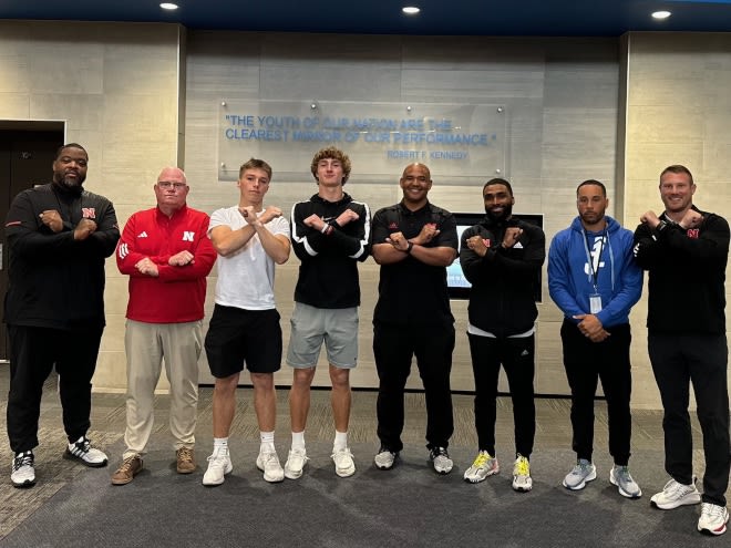 Nebraska football commits Pierce Mooberry (fourth from left) and Caden VerMaas (third from left)