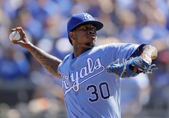 Kansas City Royals pitcher Yordano Ventura throws a pitch during a game against the Chicago White Sox last September. Ventura was killed early Sunday in an automobile accident in his native Dominican Republic.