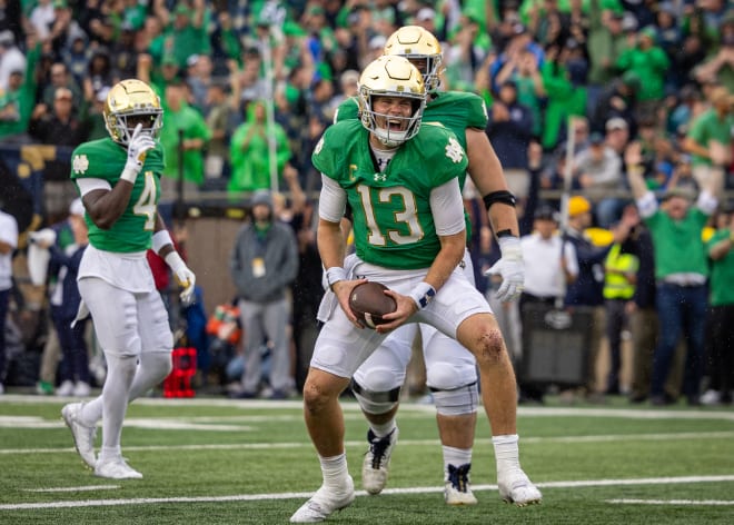 Quarterback Riley Leonard accounted for three TDs as the Irish avenged a 2023 loss to Louisville Saturday at Notre Dame Stadium.