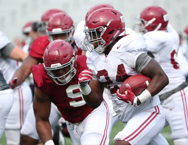 Alabama running back Brian Robinson (24) will have a chance to showcase his talent during the Crimson Tide's A-Day game on Saturday. Photo | Alabama Athletics
