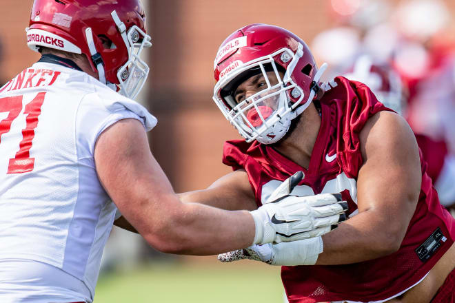 Arkansas redshirt sophomore Isaiah Nichols versus Ryan Winkel in practice.