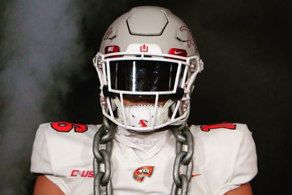 2023 outside linebacker and tight end Lofton Howard during his visit to Western Kentucky.