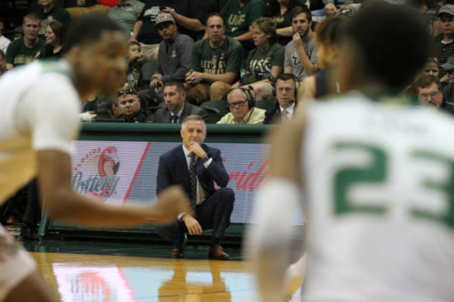 USF Bulls Head Coach Brian Gregory watches the Bulls' execute a play against Temple