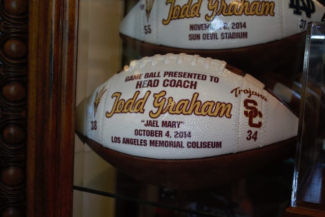 One of the game balls on display at Todd Graham's house (Jordan Kaye photo)