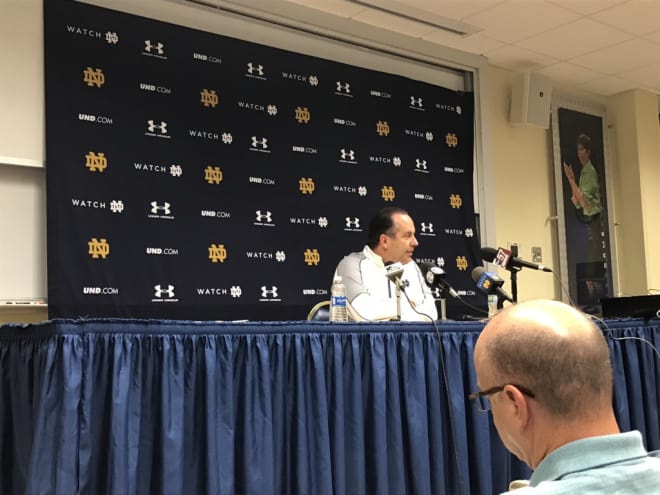 Mike Brey meets with the media Tuesday.