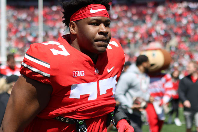 Ohio State offensive lineman Tegra Tshabola could potentially win a key job. (Birm/DTE)