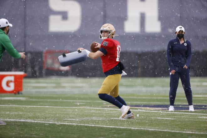 Drew Pyne is competing with grad transfer Jack Coan to be the 2021 starting quarterback