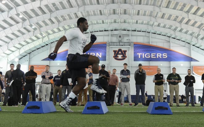 Lawson goes through a drill during Auburn's Pro Day March 10.
