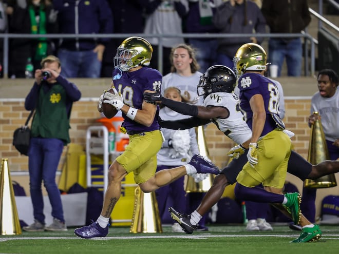 Notre Dame wide receiver Jaden Greathouse's 48-yard touchdown reception was the last quarterback Sam Hartman will throw in Notre Dame Stadium.