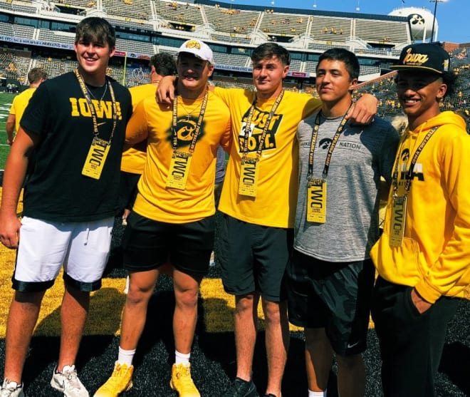 Iowa commits Kale Krogh, Aaron Graves, Carson May, Caden Crawford, and Jacob Bostick at Kinnick Stadium Saturday.