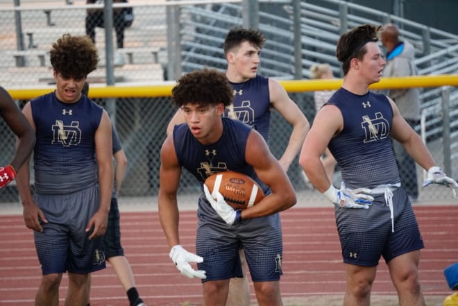 Desert Vista RB Tyson Grubbs prepares to do a drill during the showcase event last Wednesday.  Grubbs holds offers from Utah State, Abilene Christian, and Northern Arizona. (Photo by Ralph Amsden)