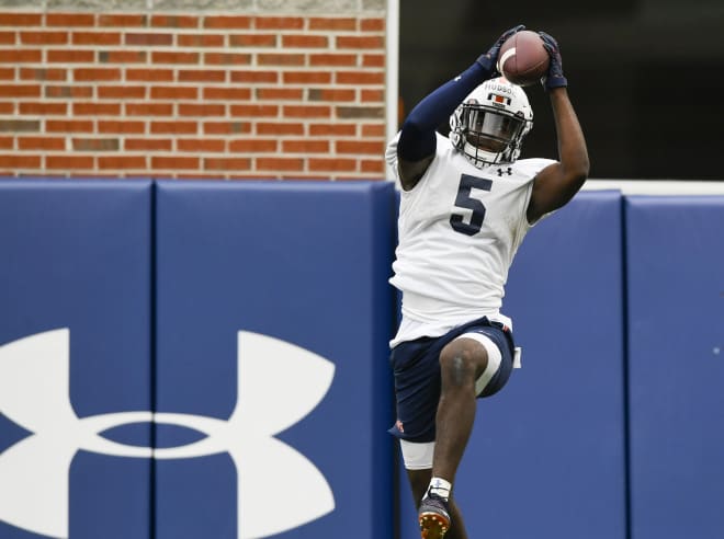 Receiver Kobe Hudson during practice.