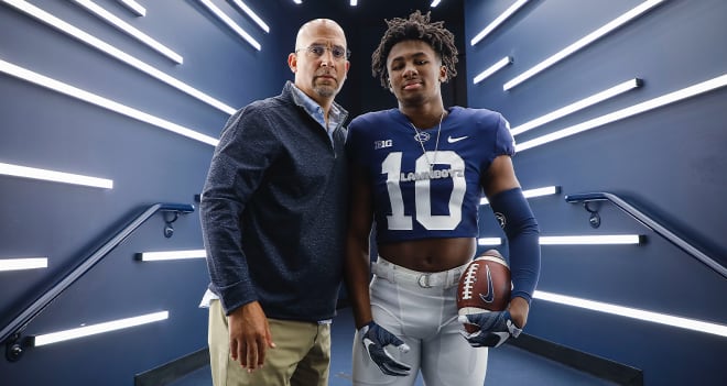 Nick Singleton poses with James Franklin during his Penn State official visit. 