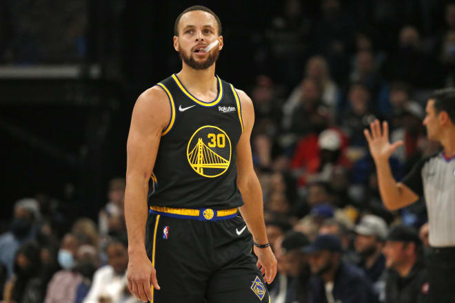 Golden State Warriors guard Stephen Curry (30) waits for play to resume during the second half against the Memphis Grizzles at FedExForum. Mandatory Credit: Petre Thomas-USA TODAY Sports