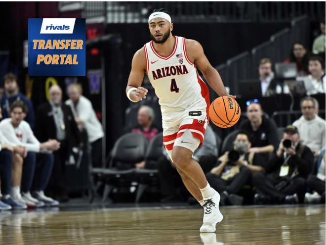  Kylan Boswell #4 of the Arizona Wildcats handles the ball against the USC Trojans in the first half of a quarterfinal game of the Pac-12 Conference basketball tournament at T-Mobile Arena on March 14, 2024 in Las Vegas, Nevada. 