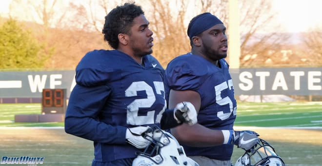 Hawkins (left) dropped 55 pounds after his arrival at Penn State, then put 30 pounds of good weight back on.