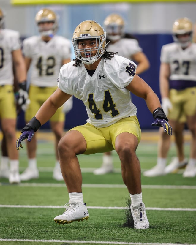 Freshman linebacker Junior Tuihakamaka is making a strong early impression at Notre Dame's spring football practices.