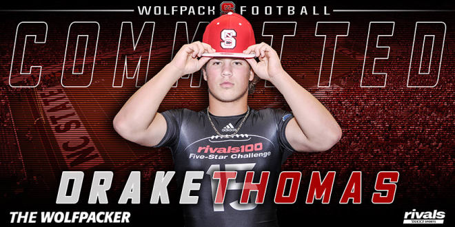 Wake Forest (N.C.) Heritage High junior linebacker Drake Thomas became the sixth member of NC State's class of 2019 on Friday.