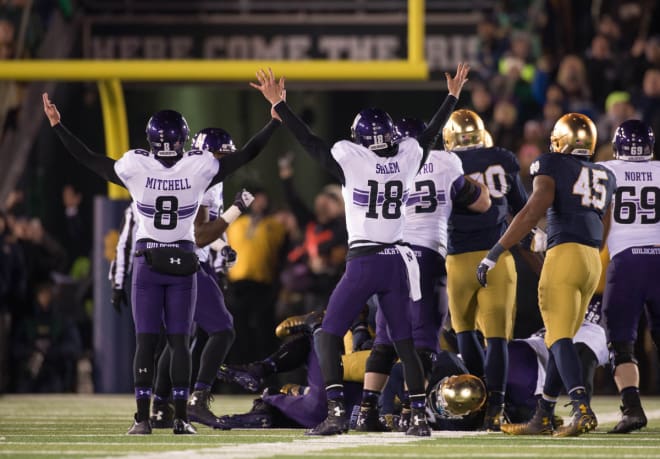 Northwestern upset Notre Dame in overtime in their most recent meeting in 2014.