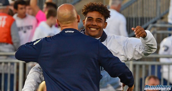 LB Derek Wingo embraces James Franklin before the Ohio State game in September. 