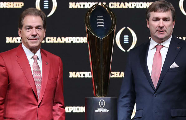 Nick Saban and Kirby Smart during Sunday's press conference 