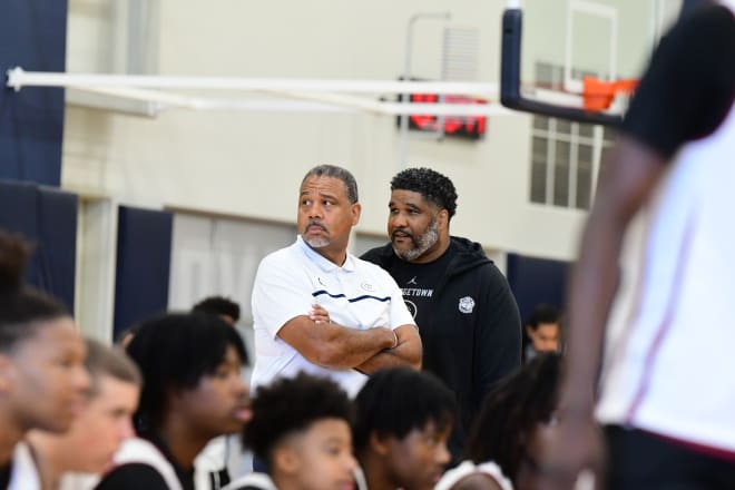 Hoya HC Ed Cooley (l), with new assistant coach Ken Johnson. 