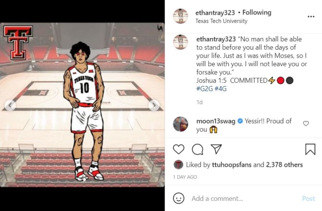 Ethan Duncan's Instagram post announcing his commitment to Texas Tech