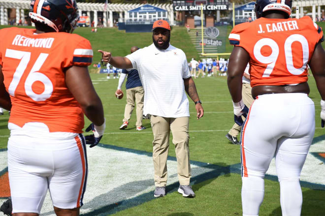 Former UVa football player and graduate assistant Donte Wilkins is in his first week as defensive line coach at Lafayette.