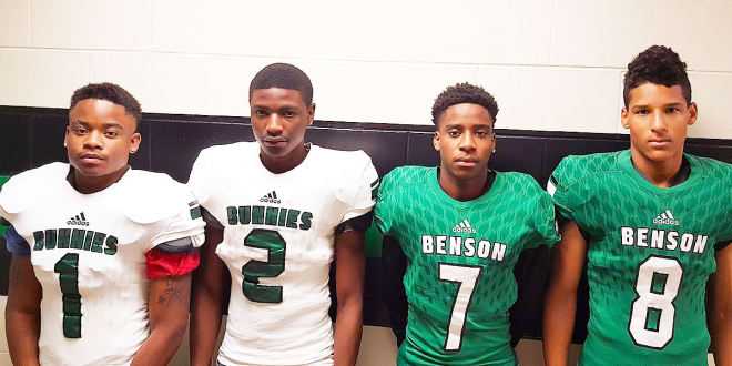 You know what, I'm buyin' Benson football 2017. A state title? No. But the Bunnies will be better thanks to guys like this (left to right)  Mesiah Block (1), John Looney Thomas (2), Rhaland Mays (7) and Cannon Katskee (8).