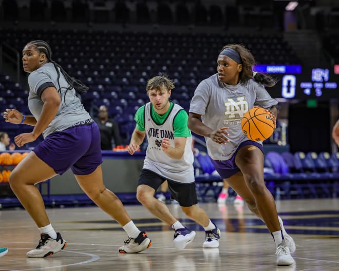 Texas transfer Lauren Ebo (left) and freshman guard KK Bransford (right) are two of four key additions to the preseason ninth-ranked Irish. 