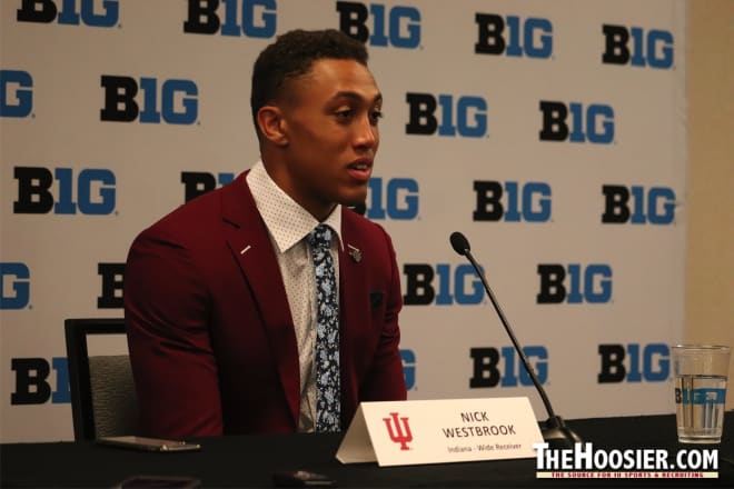 Nick Westbrook was one of three Hoosier seniors to represent Indiana at the 2019 Big Ten Media Days. He was joined by fellow seniors Coy Cronk and Reakwon Jones.